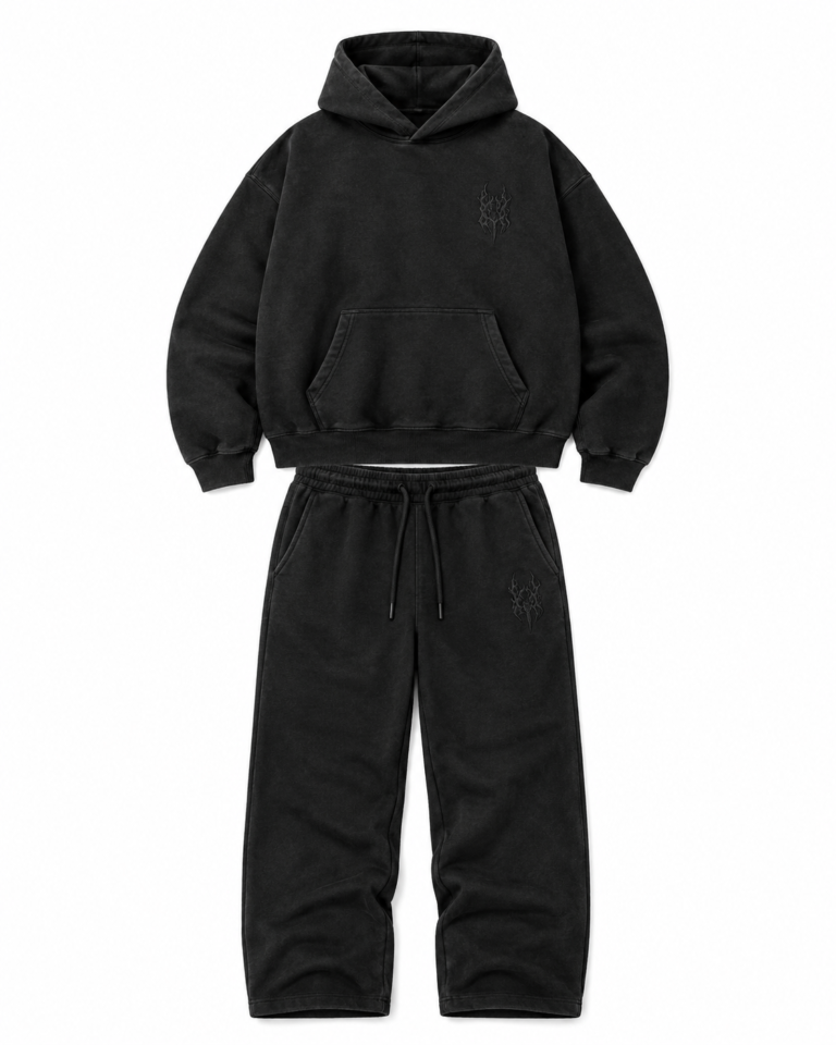 Custom Embroidered Acid Wash Hoodie Tracksuit Manufacturer for Brands