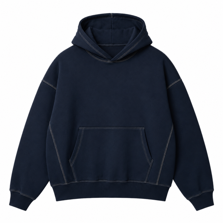 Custom Navy Contrast Stitch Oversized Hoodie Design