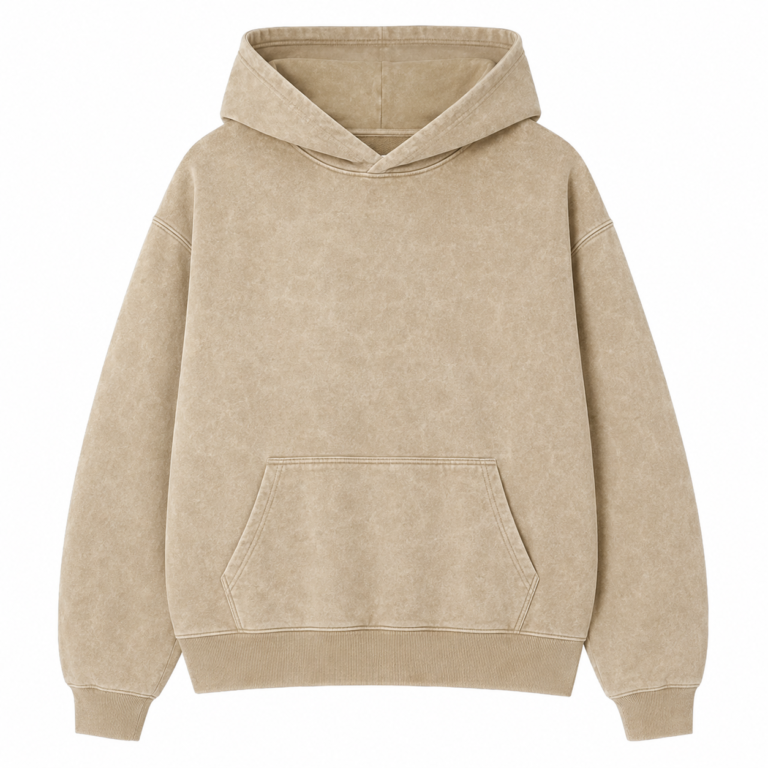 Custom Beige Acid Wash Oversized Pullover Hoodie