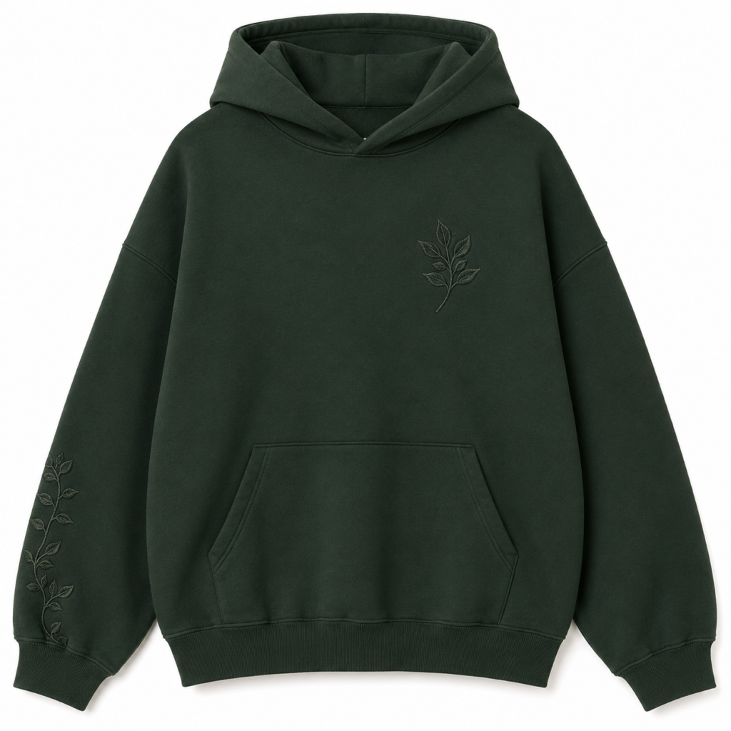 Custom Green Botanical Embroidery Oversized Hoodie