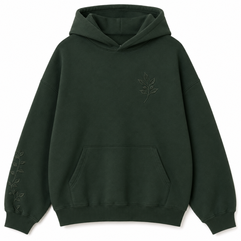 Custom Green Botanical Embroidery Oversized Hoodie