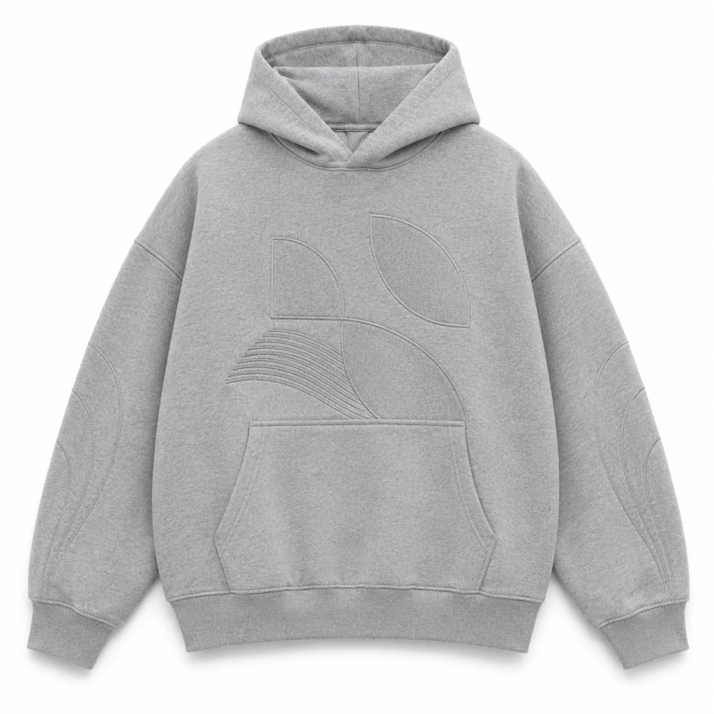Custom Grey Botanical Embroidery Oversized Hoodie
