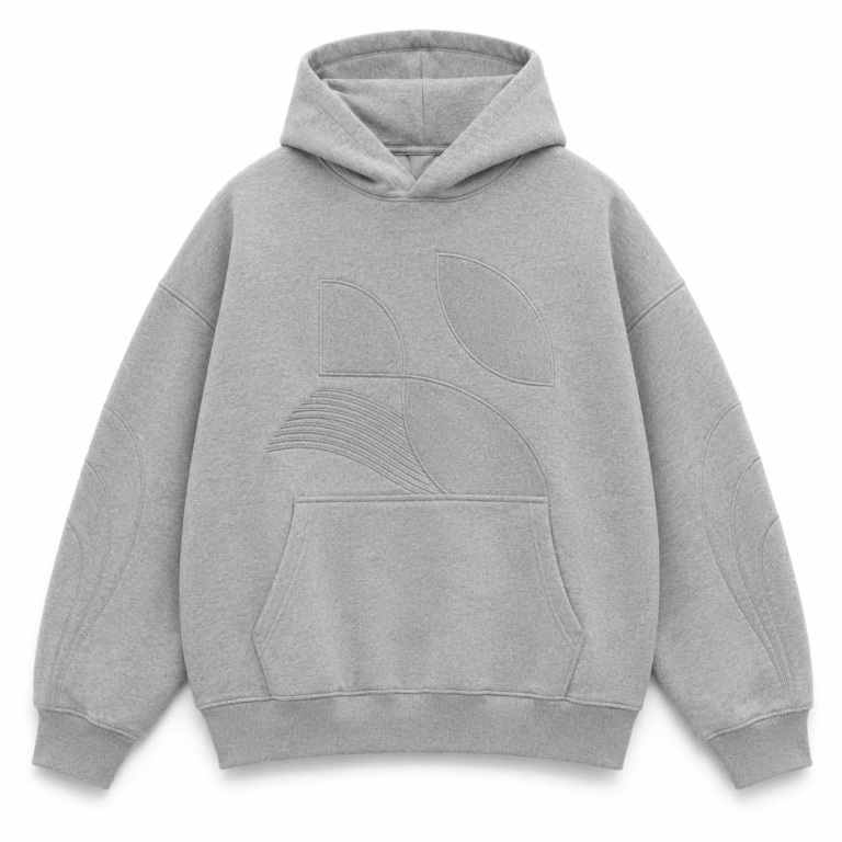 Custom Grey Botanical Embroidery Oversized Hoodie