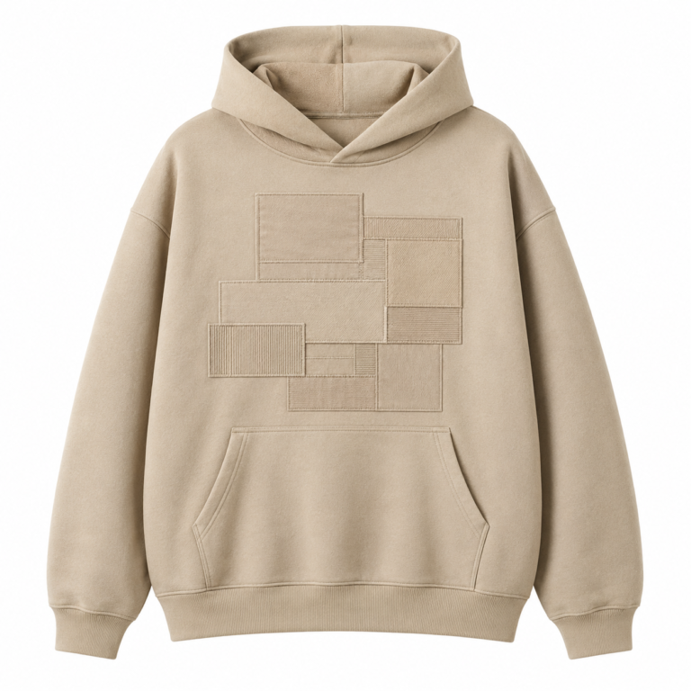 Custom Beige Oversized Patchwork Embroidery Hoodie
