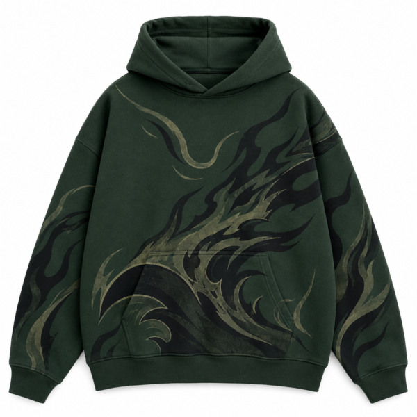 custom dark green oversized quilted wave hoodie (复制)