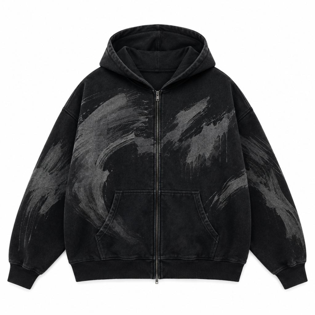 Custom Brown Wave Print Zip Up Hoodie