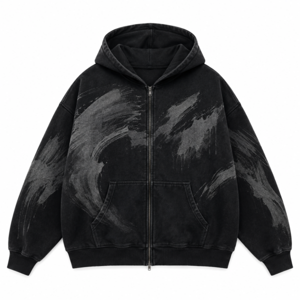 custom brown abstract wave print oversized hoodie