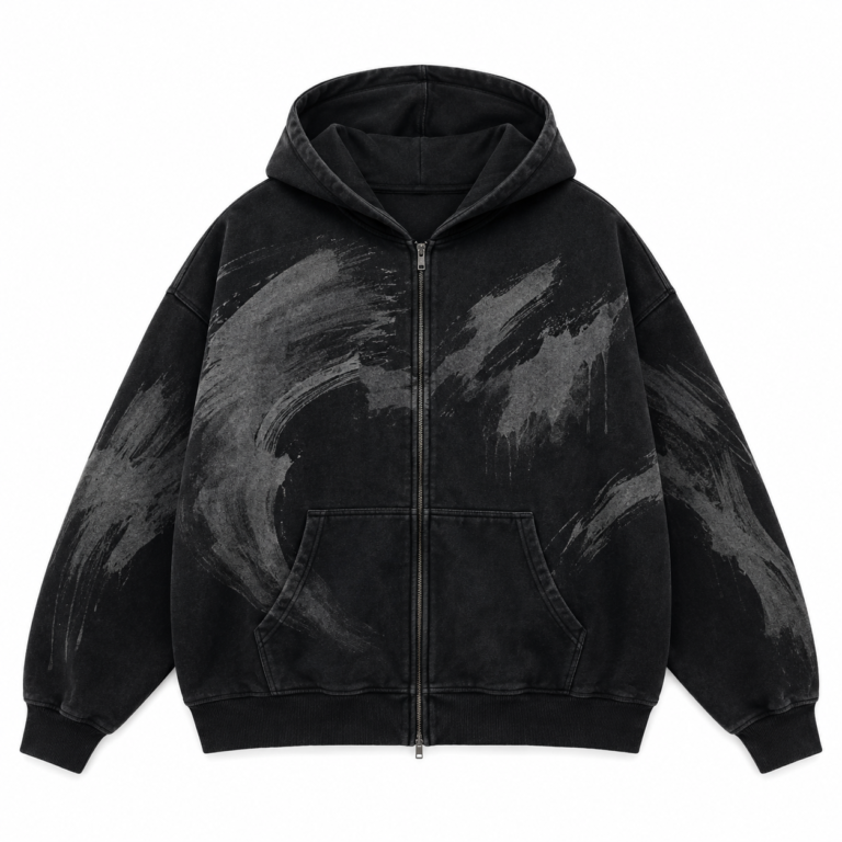 Custom Brown Wave Print Zip Up Hoodie