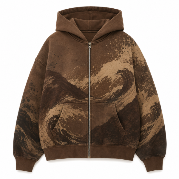 custom brown abstract wave print oversized hoodie custom brown abstract wave print oversized hoodie