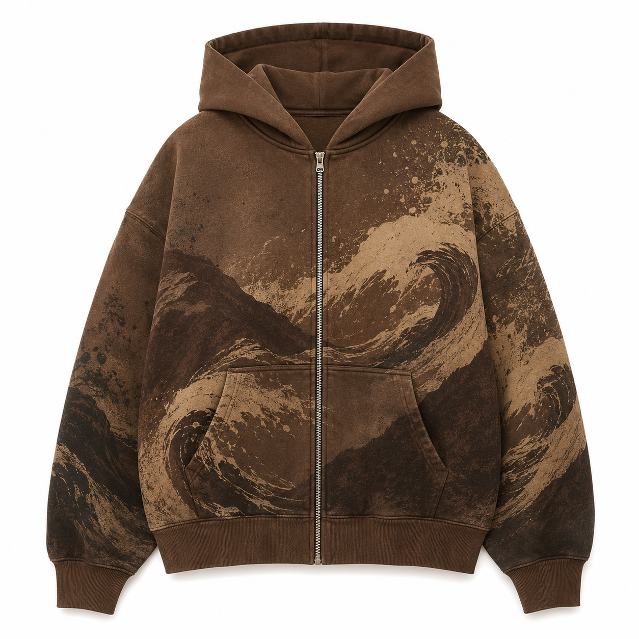 custom brown abstract wave print oversized hoodie custom brown abstract wave print oversized hoodie