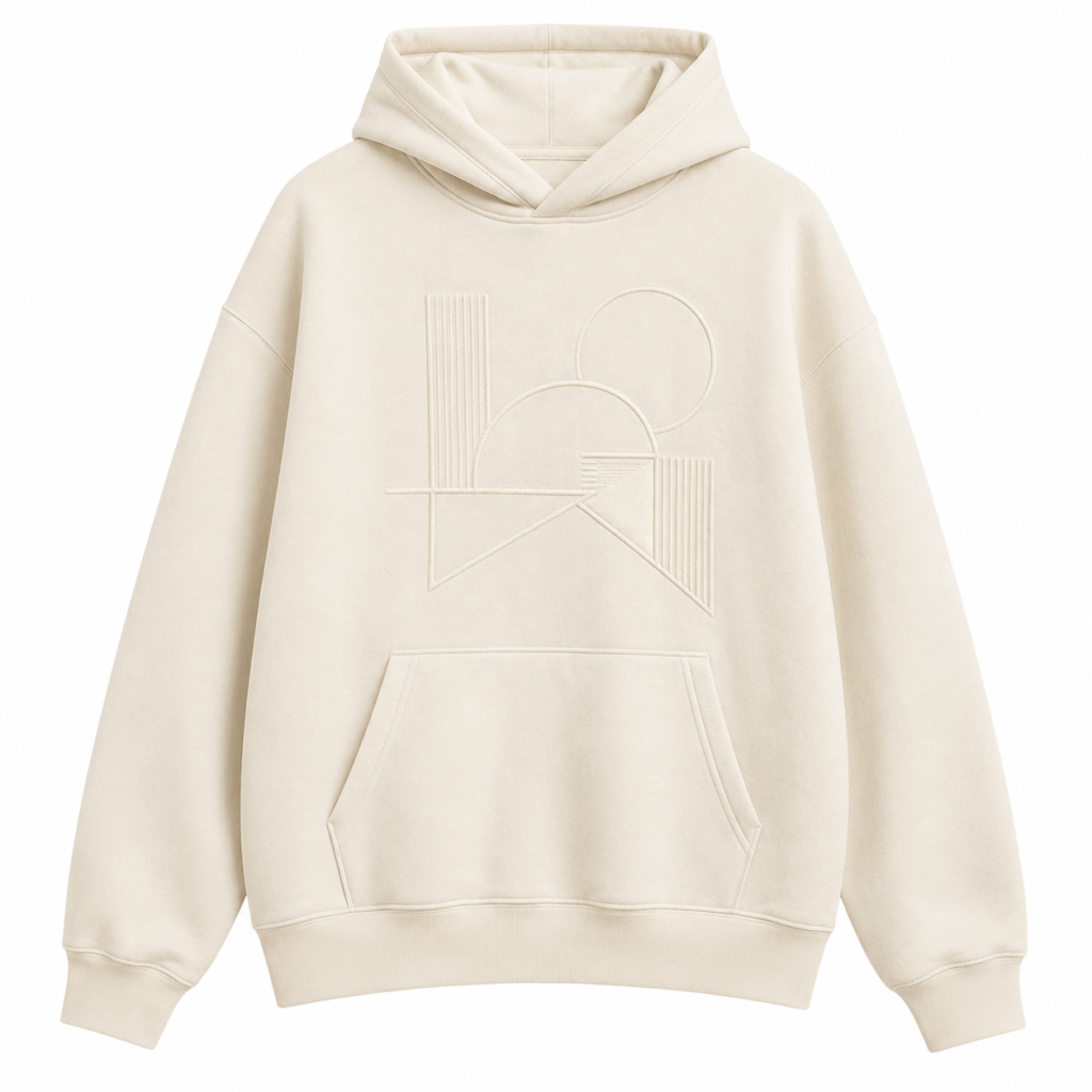 Custom Cream Tone On Tone Embroidery Hoodie Design