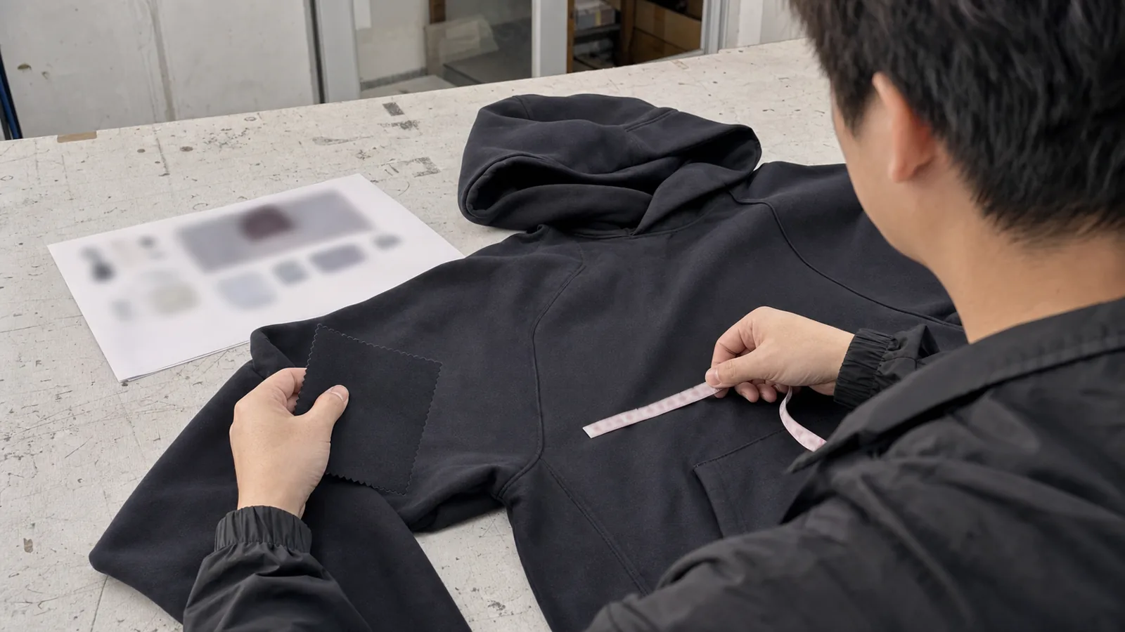 Custom Hoodie Printing Methods for Streetwear Brands Hoodie artwork, fabric swatch and sample reviewed for decoration development