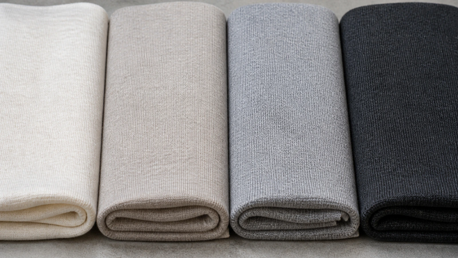 How to Choose Fabric Weight for Custom T-Shirts Four folded jersey swatches representing different fabric-weight ranges