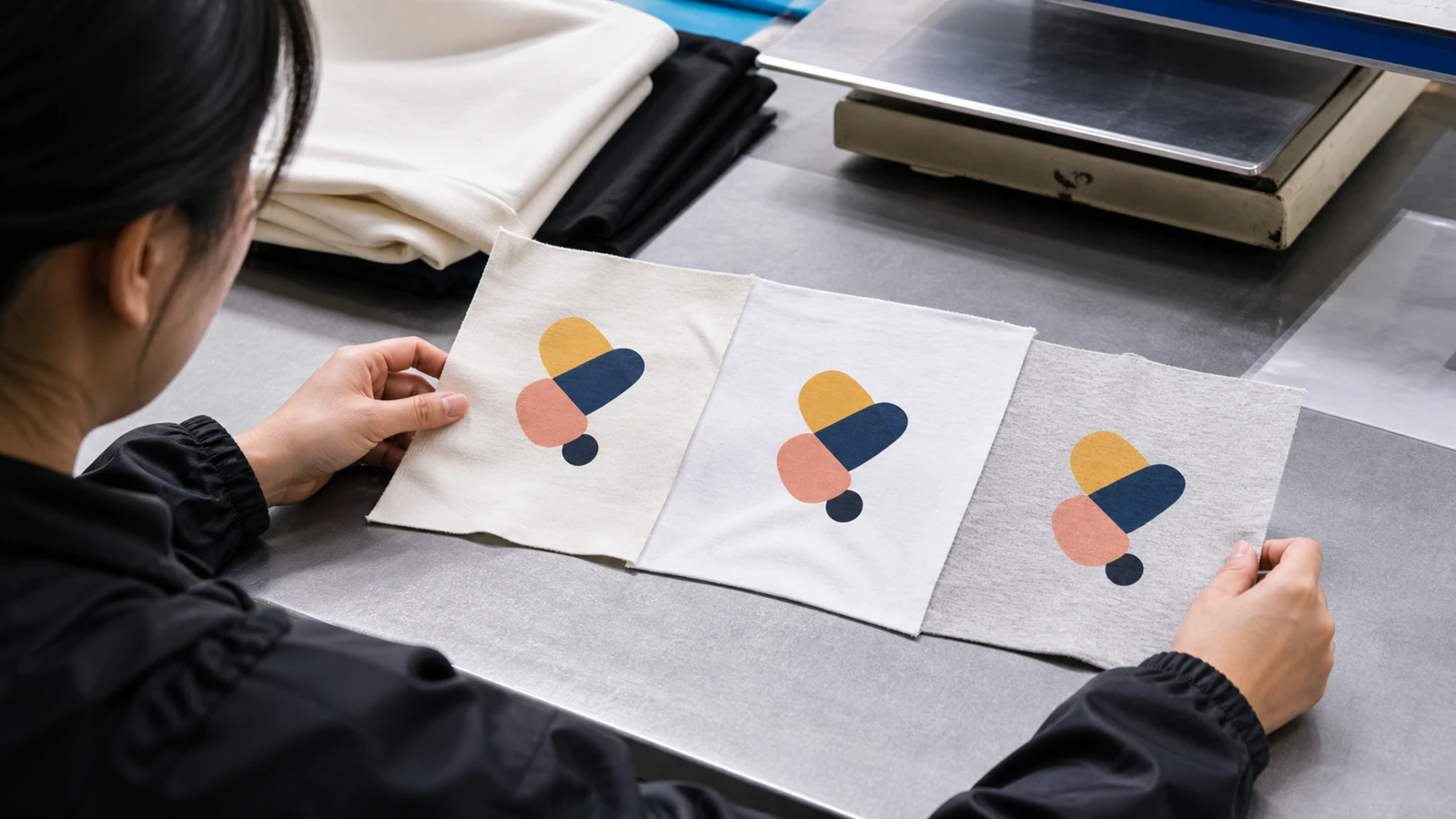 Is DTF Better on Cotton or Polyester? Cotton polyester and blend DTF samples compared on a worktable