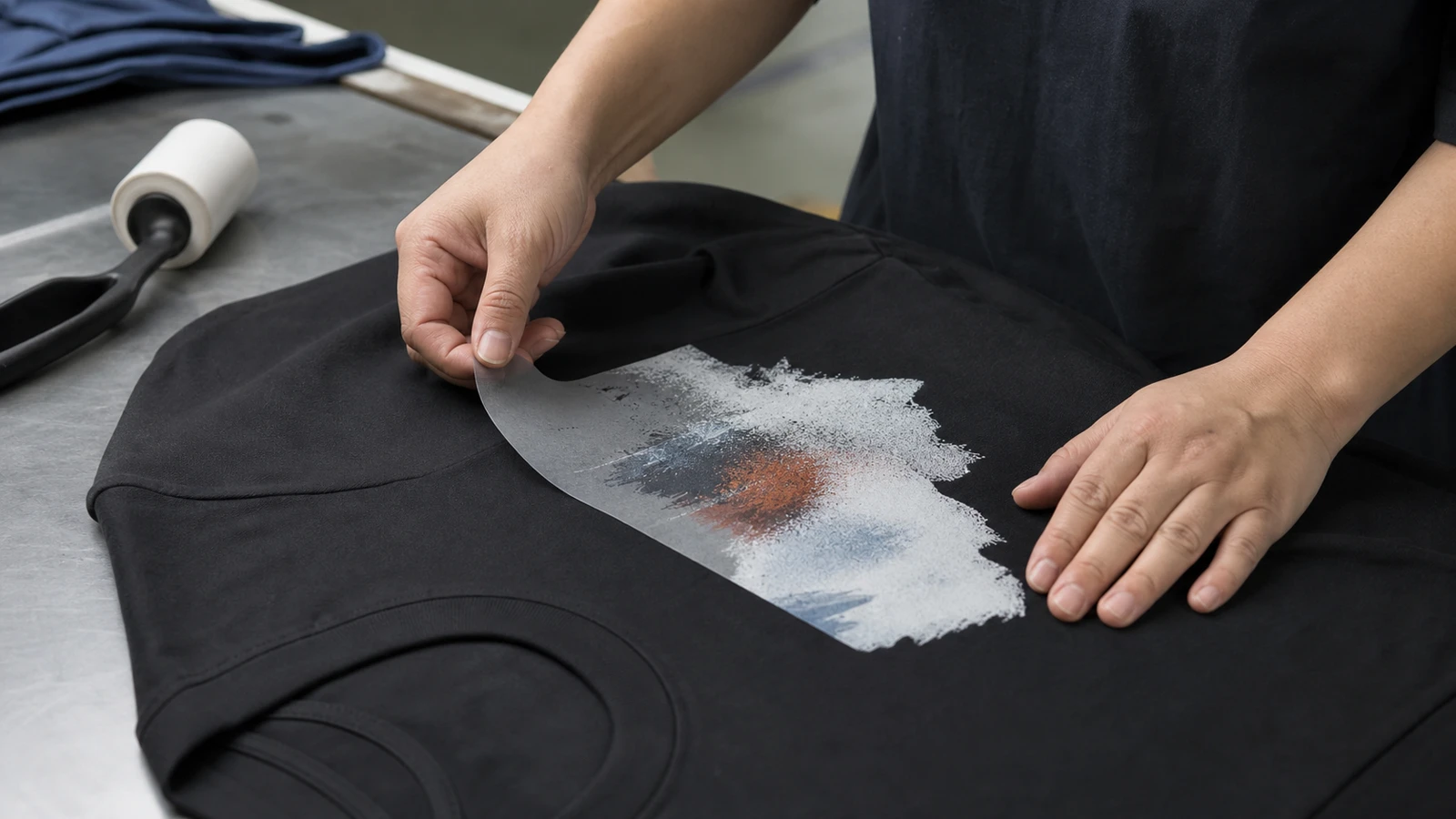 Is DTF Better on Cotton or Polyester? Chinese apparel worker checking DTF transfer edges and garment surface