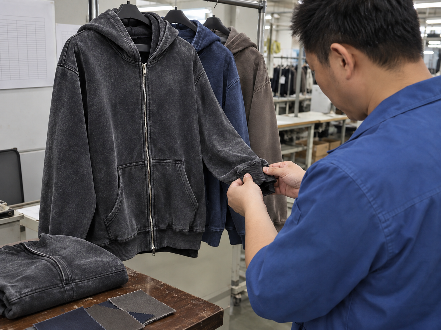 Acid wash zip-up hoodie sample reference and moodboard review