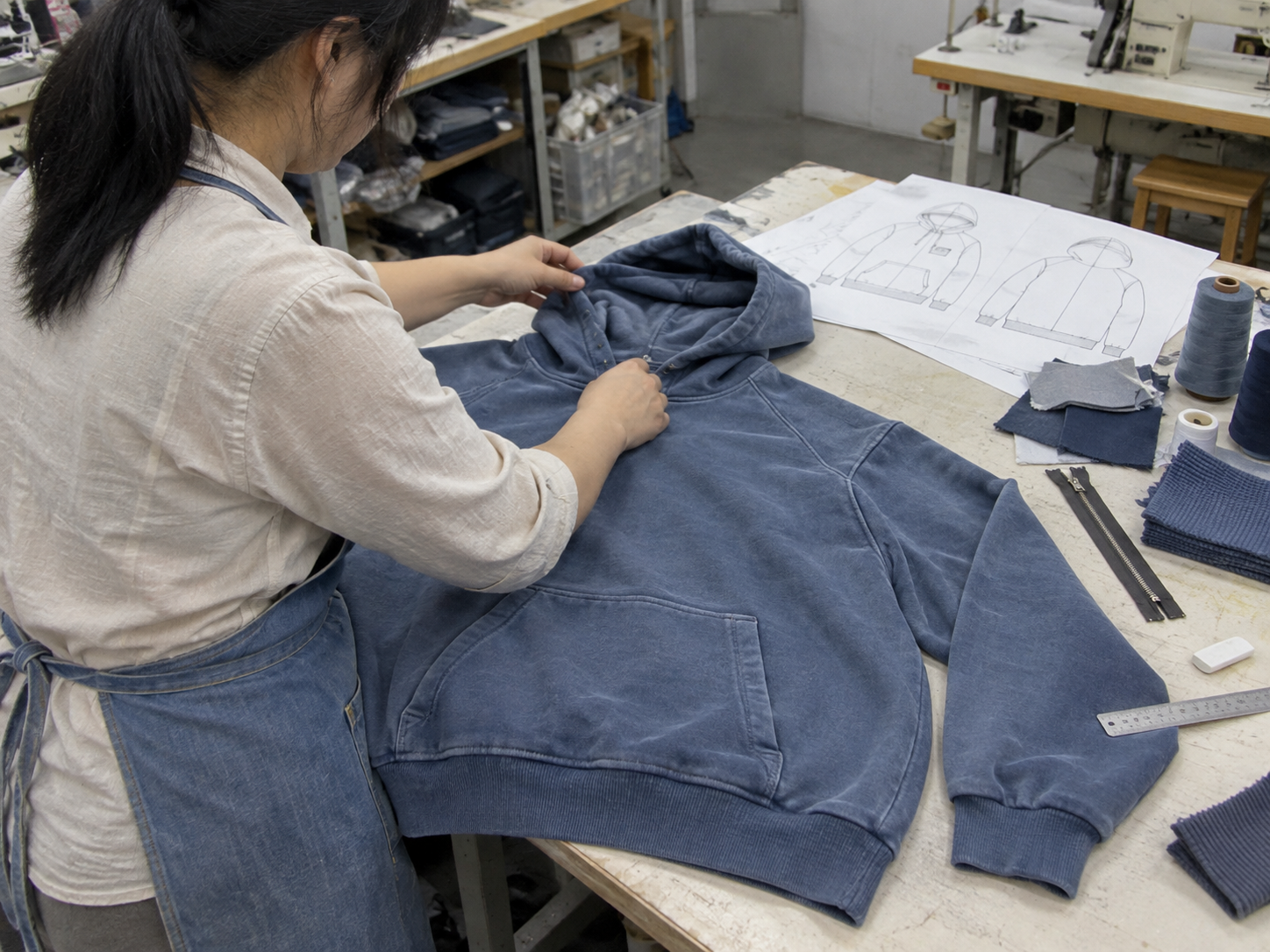 Sample preparation and garment review illustration