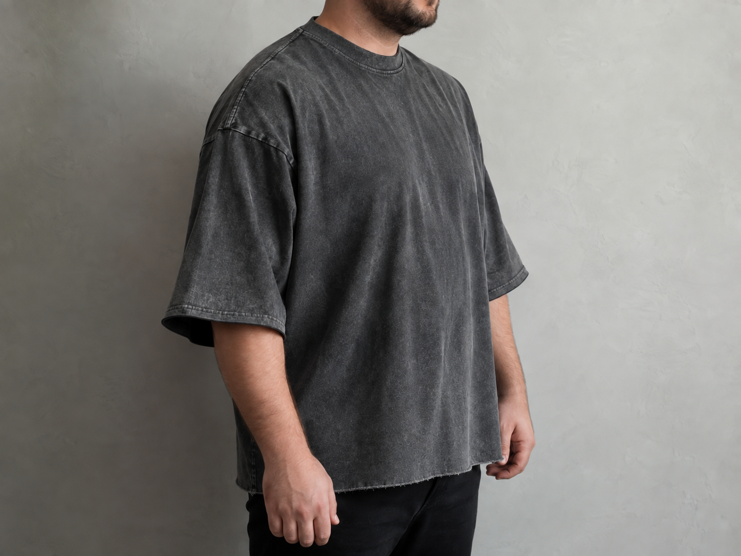 Oversized raw edge acid wash t-shirt development reference