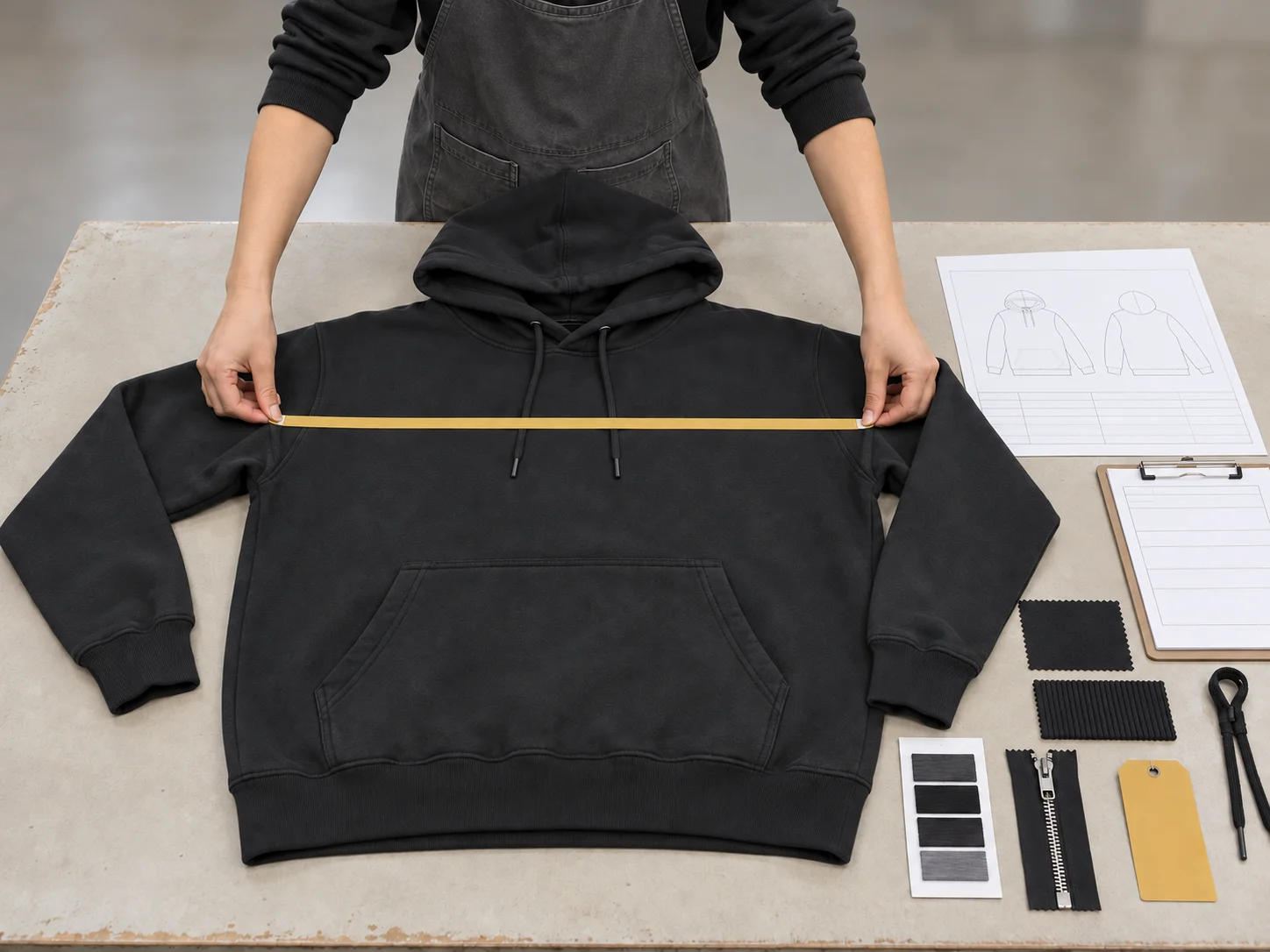 Sample review and fitting process for custom apparel