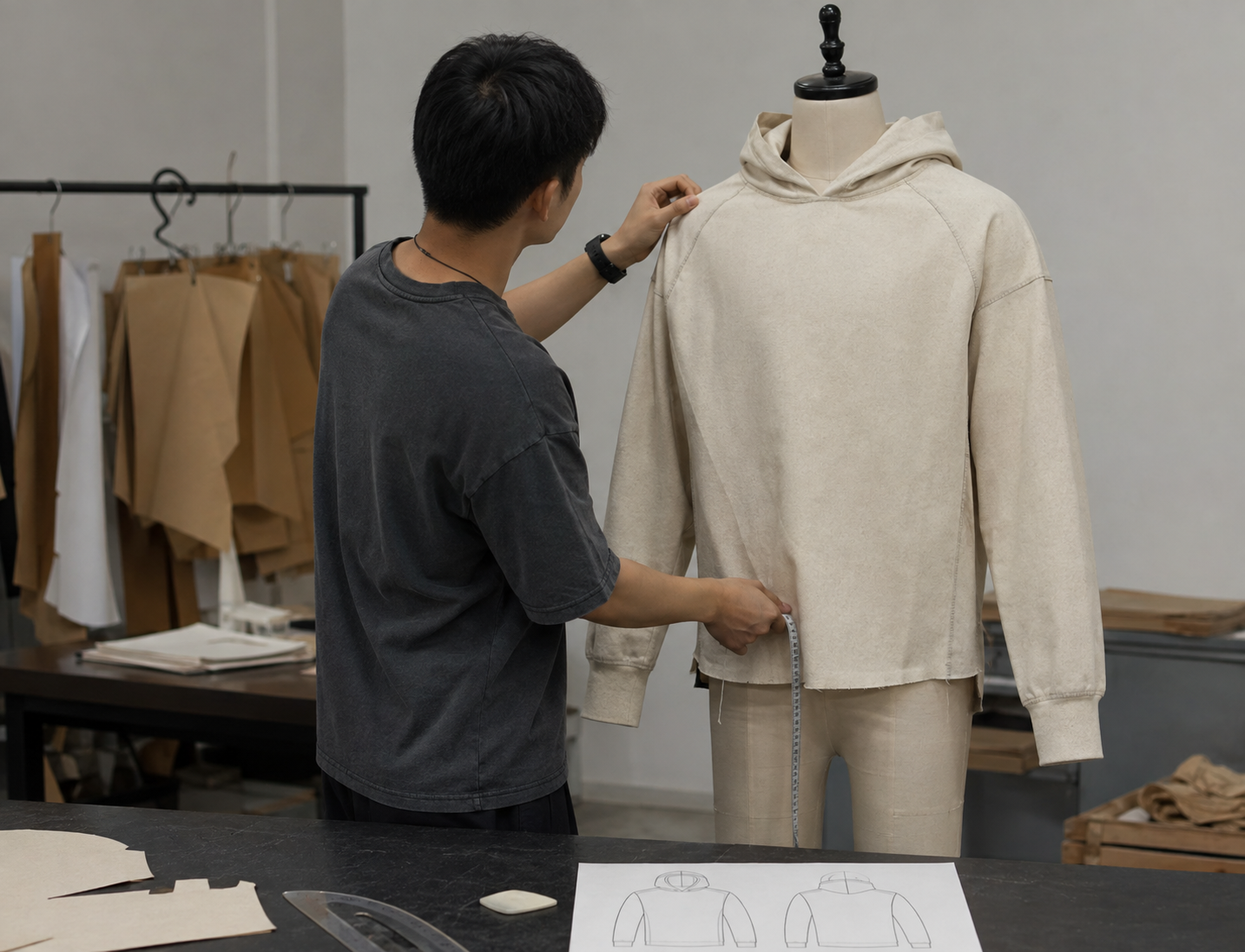 Menswear pattern development and technical sketching