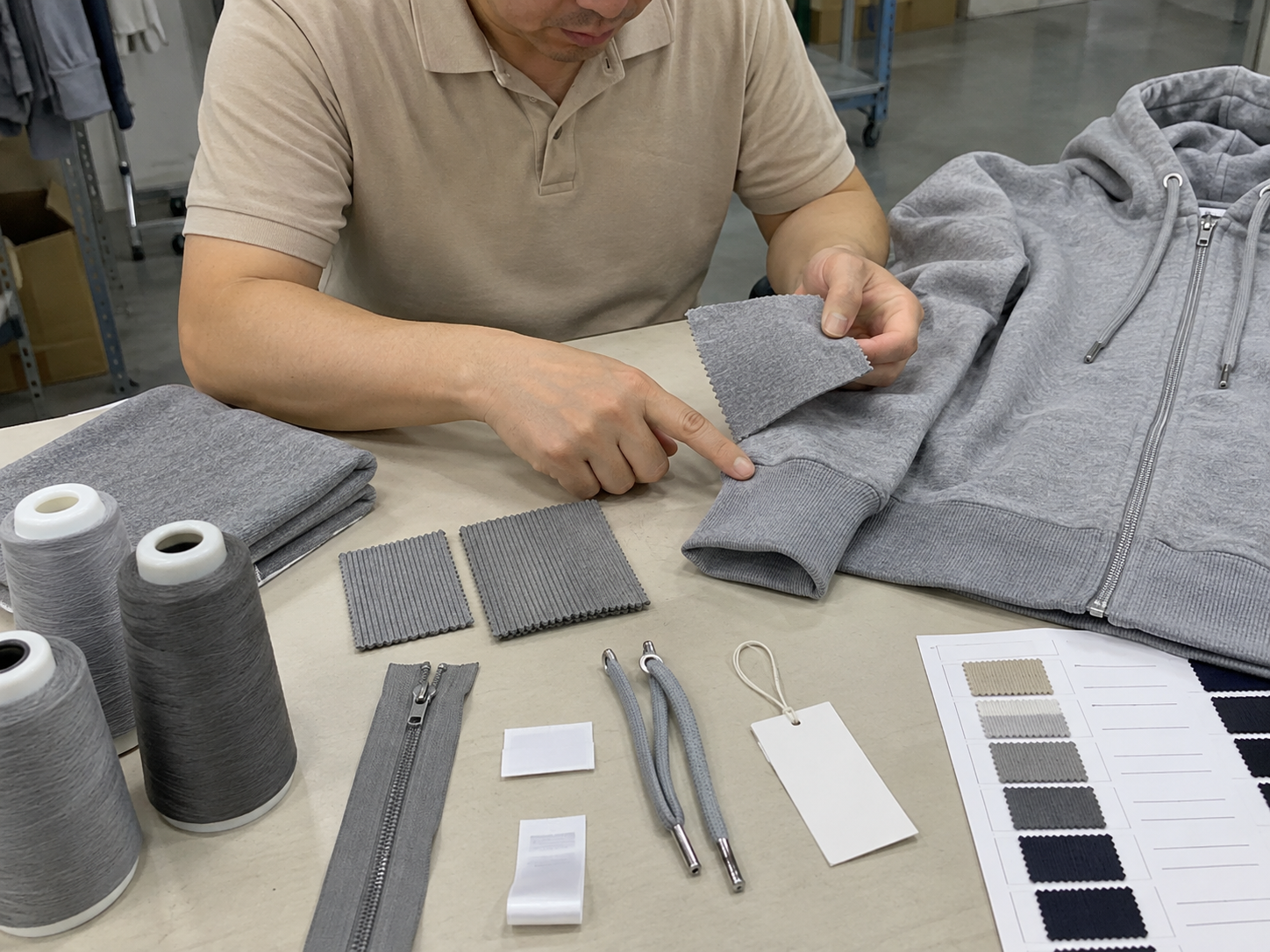 Garment construction and material review illustration