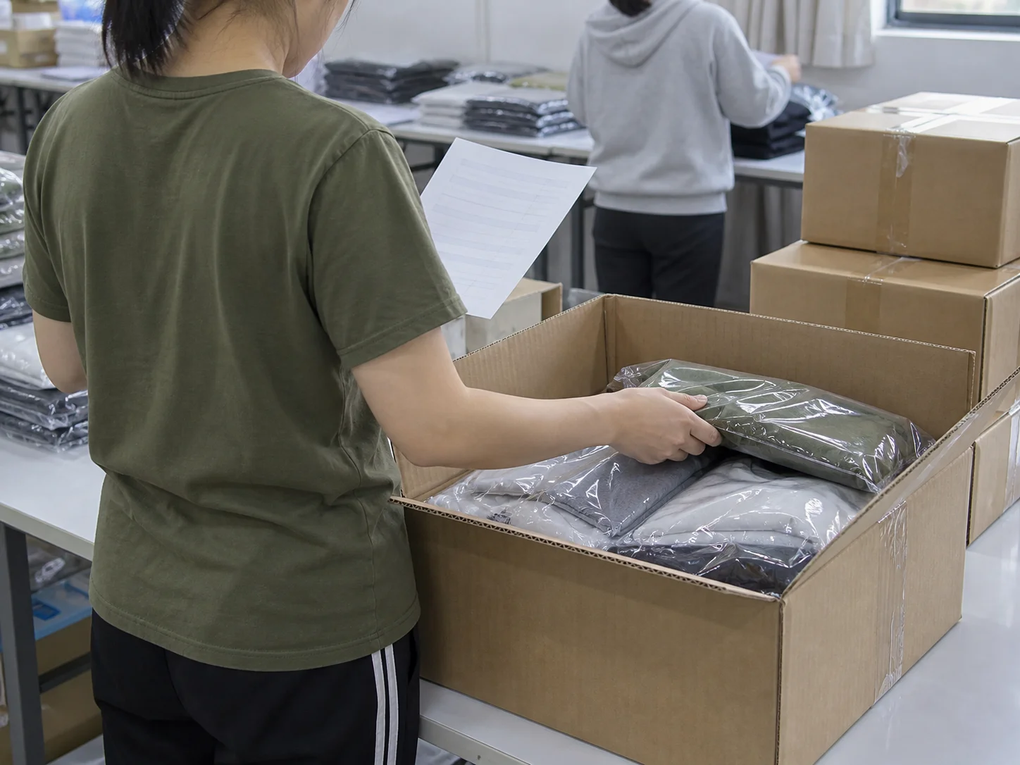 Finished garment packaging and shipment preparation