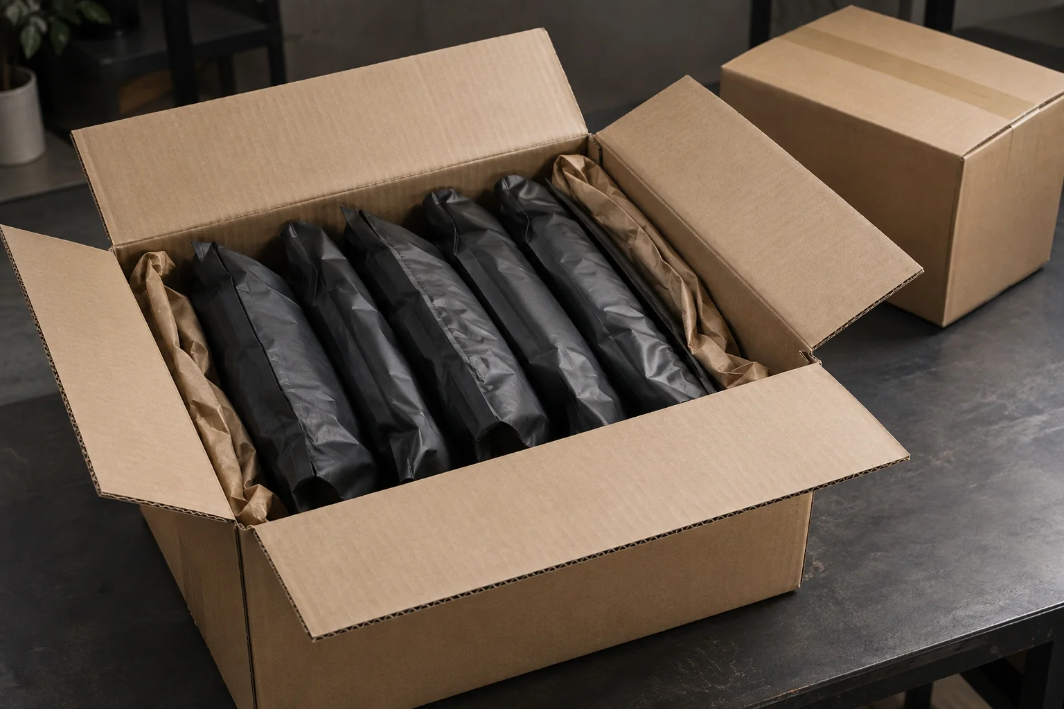 Custom branded outer carton with shipping label for bulk garment export