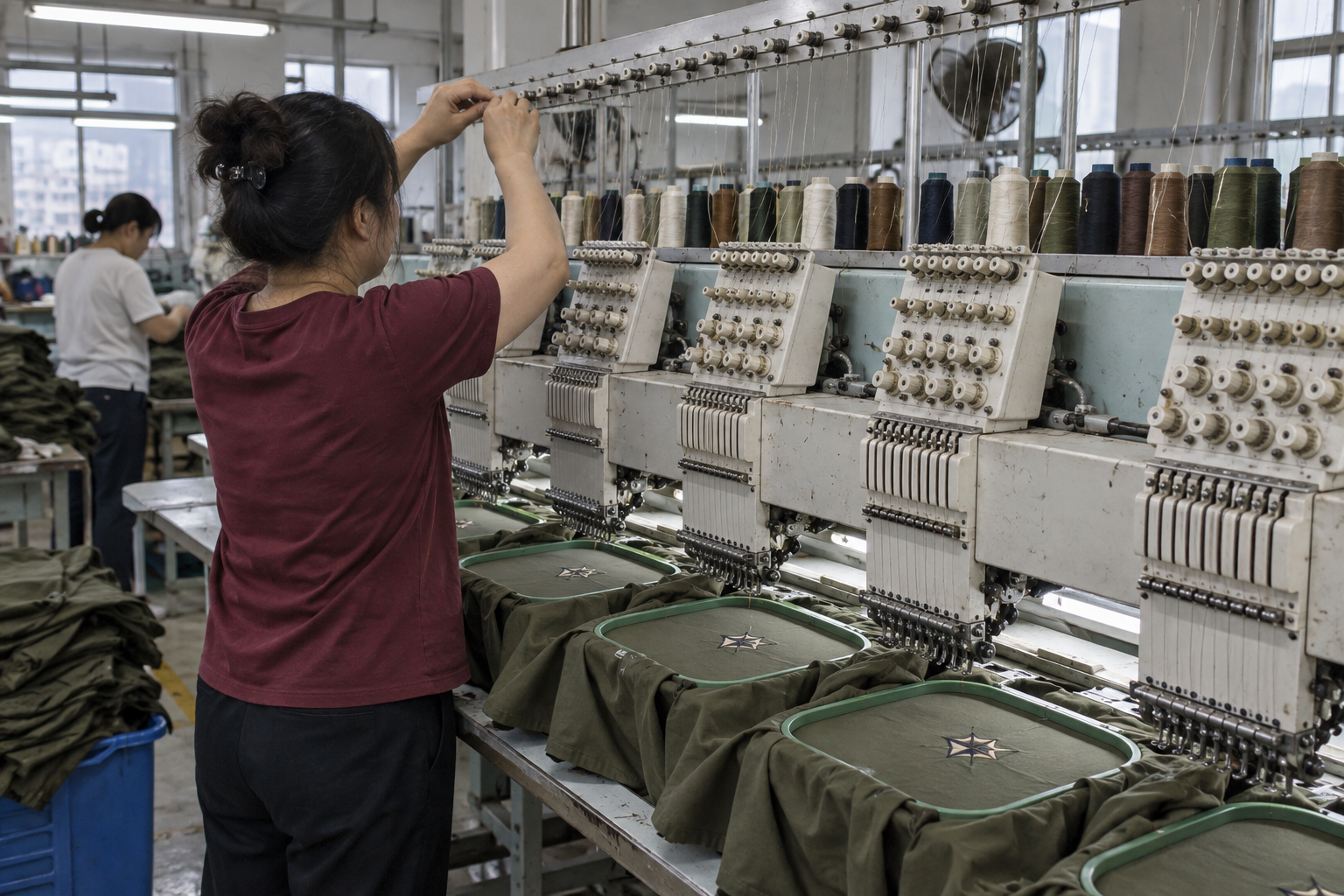 Multi-head embroidery machines