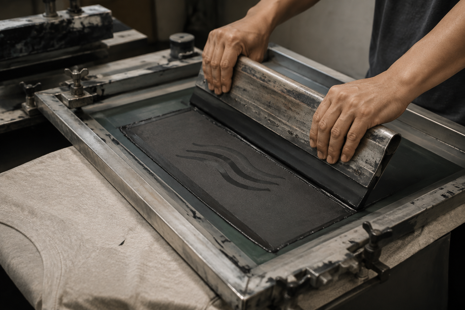 Screen printed logo on oversized t-shirt -- sharp edge detail