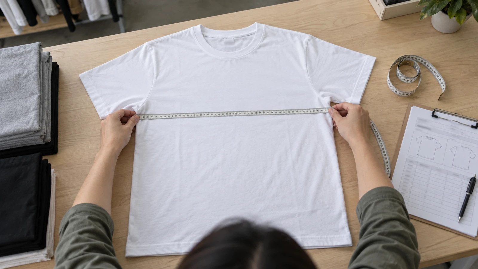 Flat T-shirt chest width measured across the garment for size specification