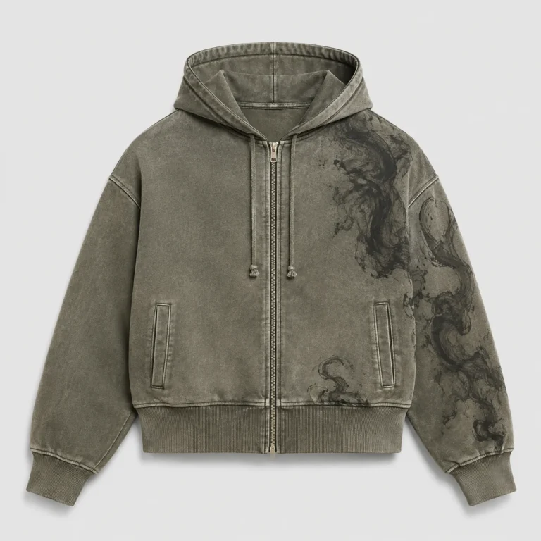 Custom Washed Streetwear Zip Up Graphic Hoodie OEM ODM Supplier