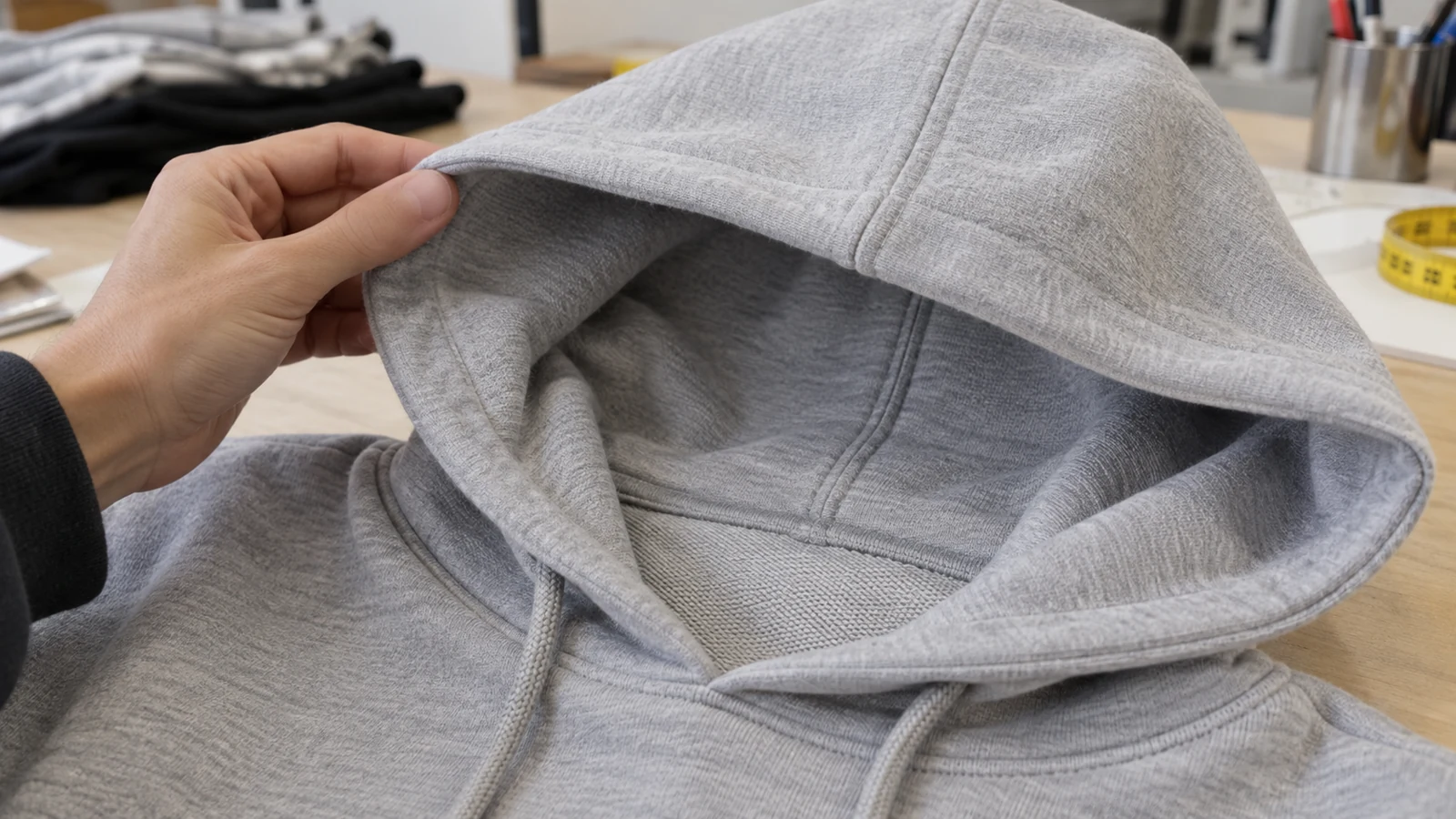Hoodie Anatomy: 18 Parts That Define Fit, Construction, and Function Hoodie hood construction showing the outer layer inner layer and hood seam