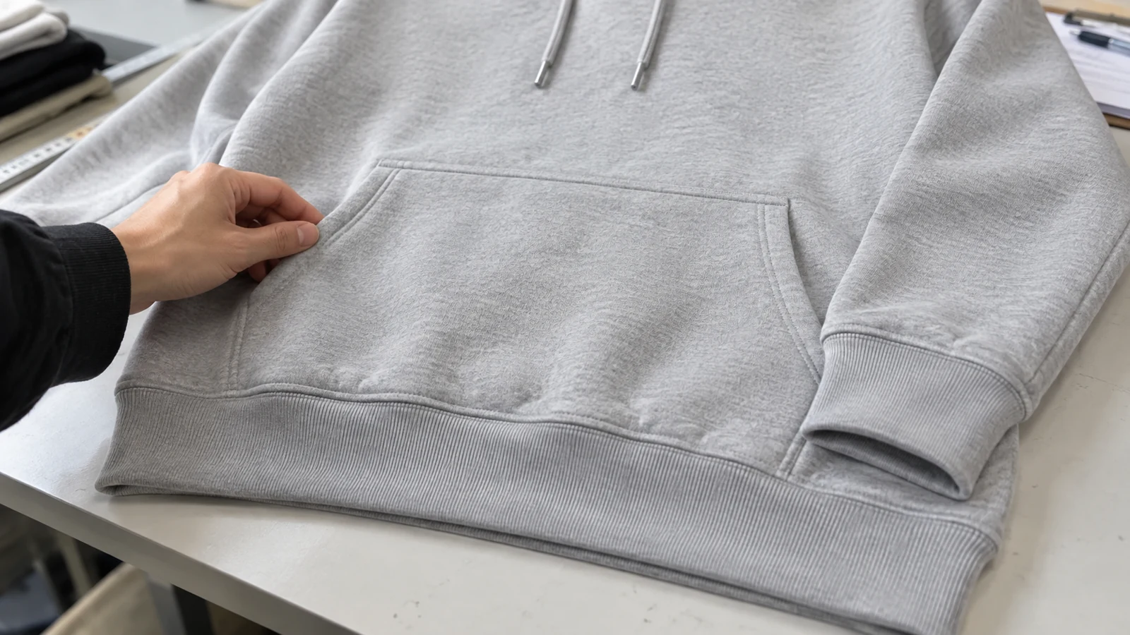 Hoodie Anatomy: 18 Parts That Define Fit, Construction, and Function Hoodie kangaroo pocket rib cuff and bottom hem construction details