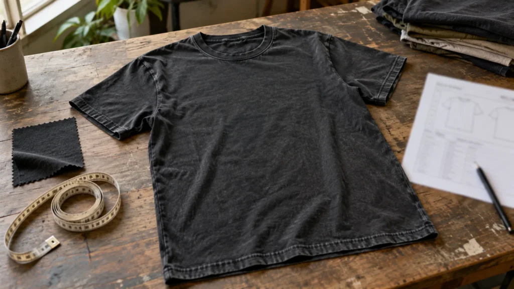 Vintage washed T-shirt sample developed with faded color and worn-in surface